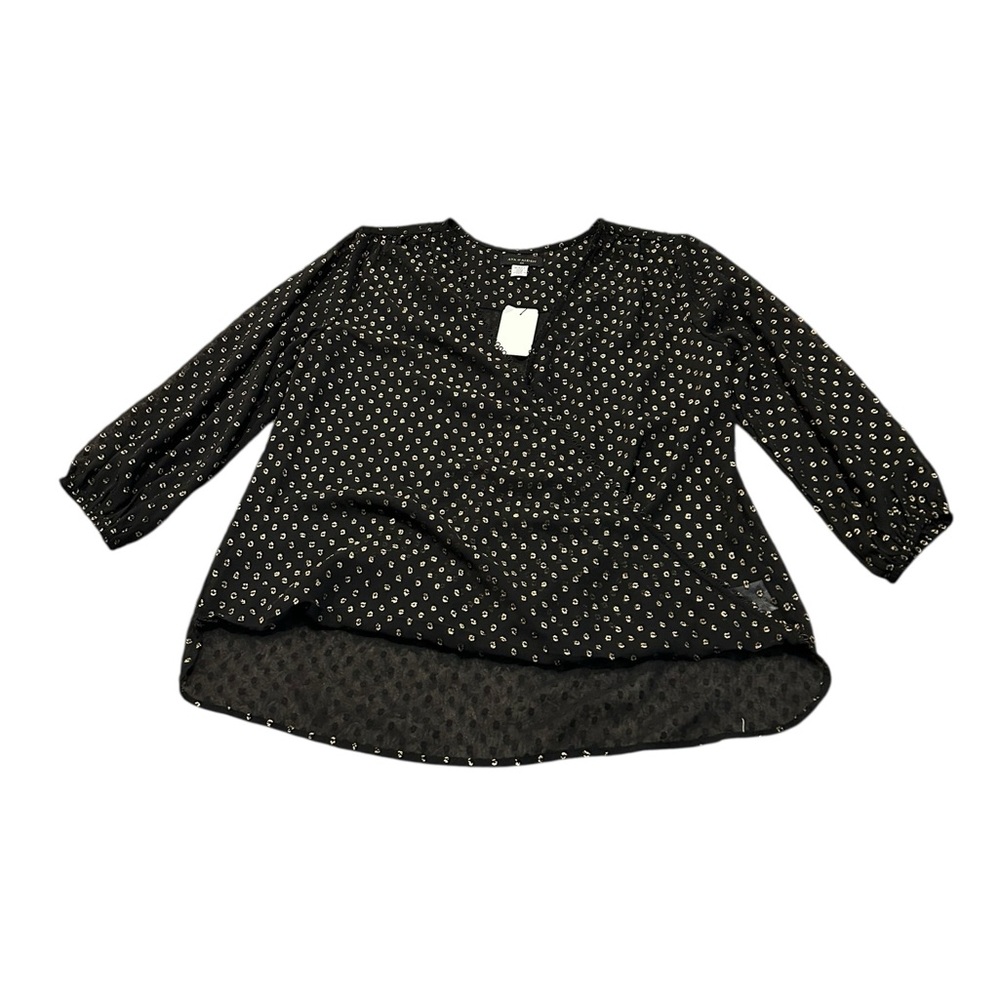 AVA & AIDEN sheer faux wrap blouse nwt